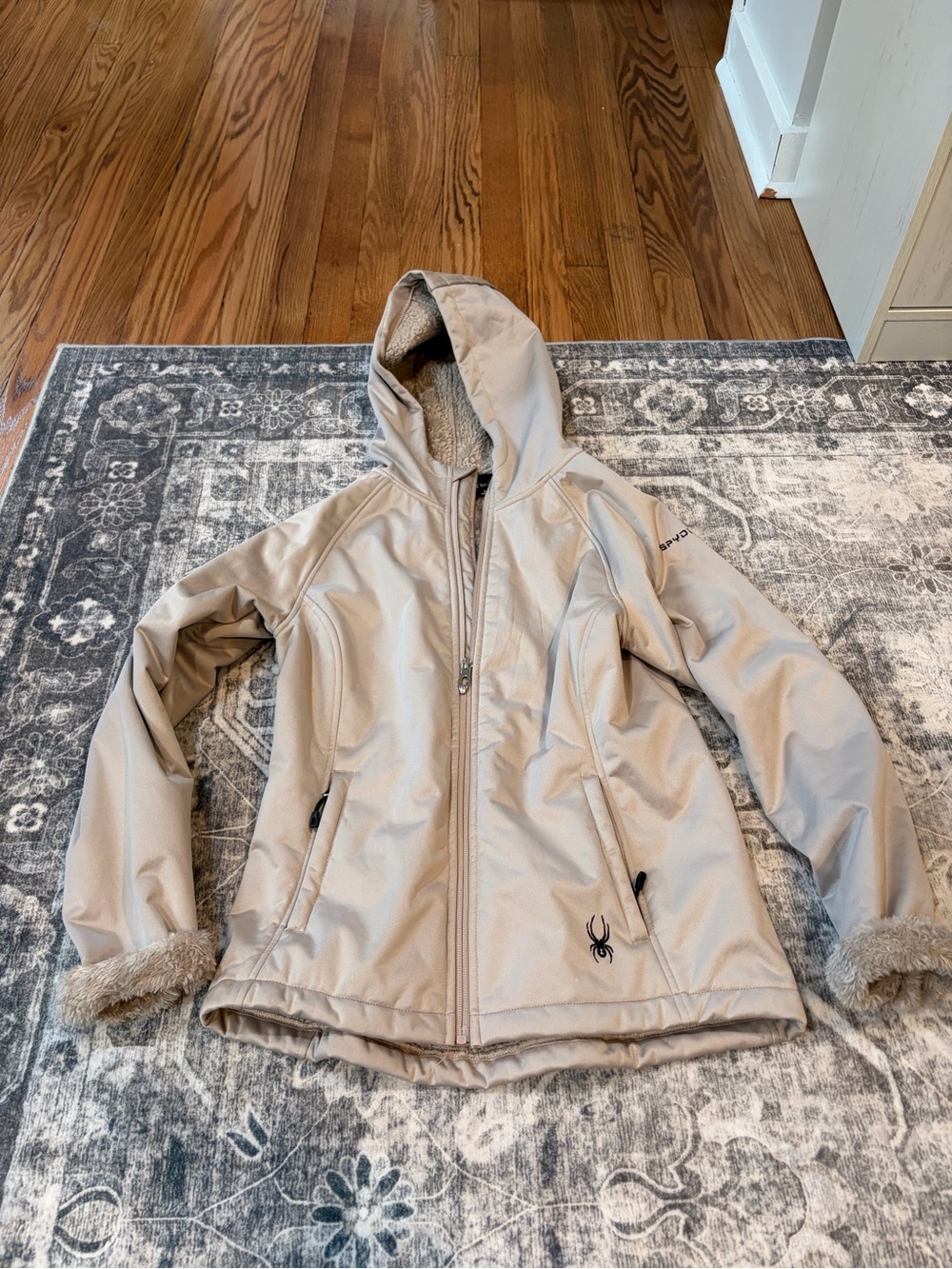 Spyder Beige Hooded Jacket with Faux-Fur Trim